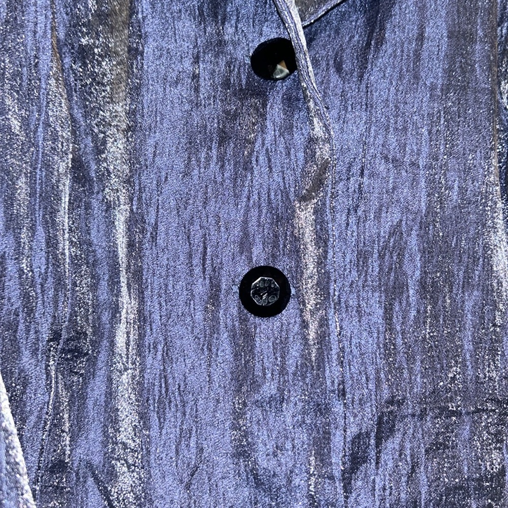 Alex Evenings Button Up Jacket Tie Belt L Blue Shimmer Formal  Evening Wedding - Picture 4 of 13